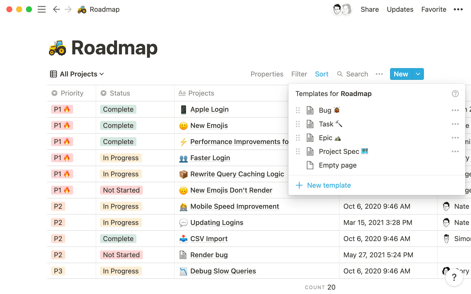 Database templates - hero