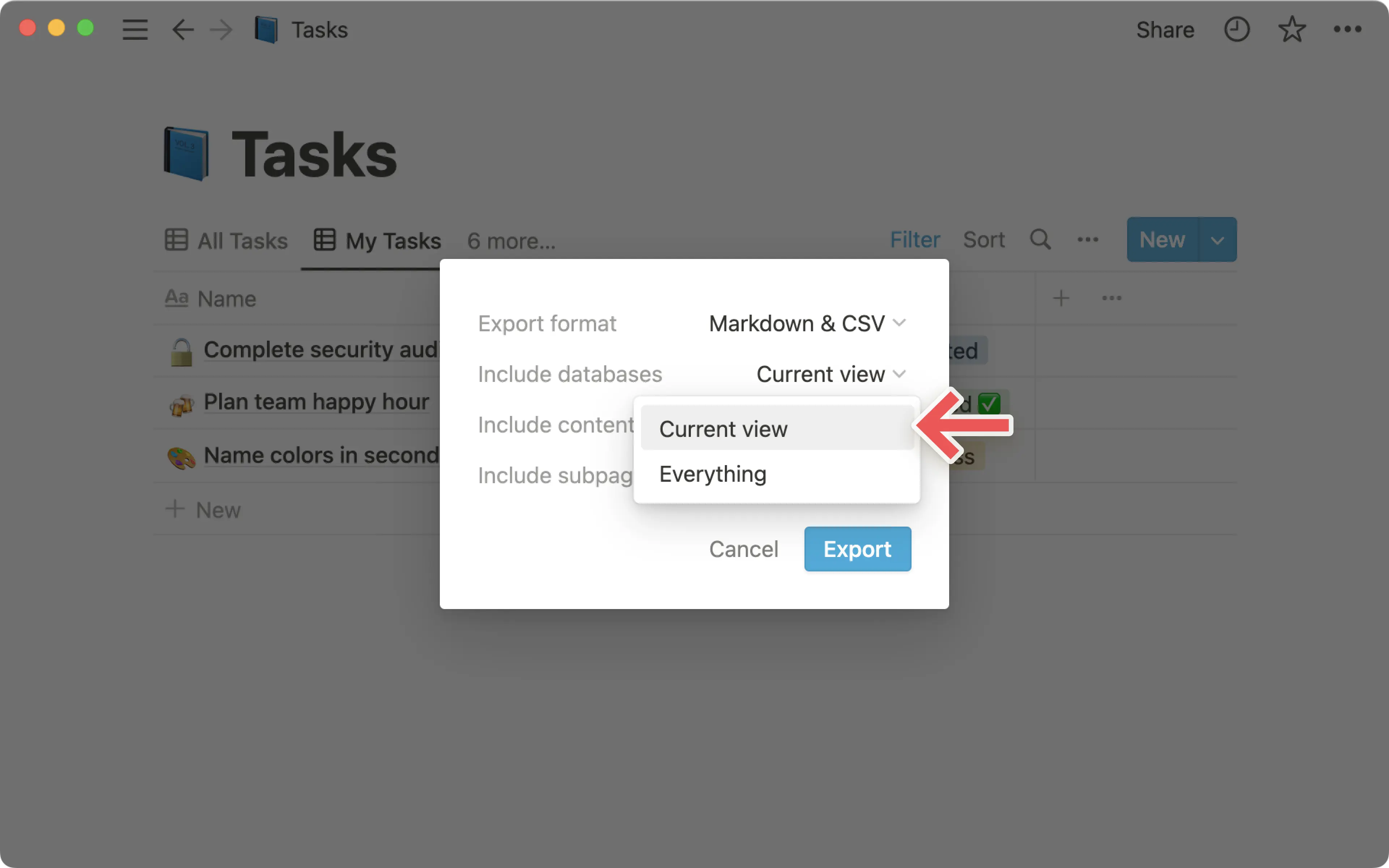 Export view