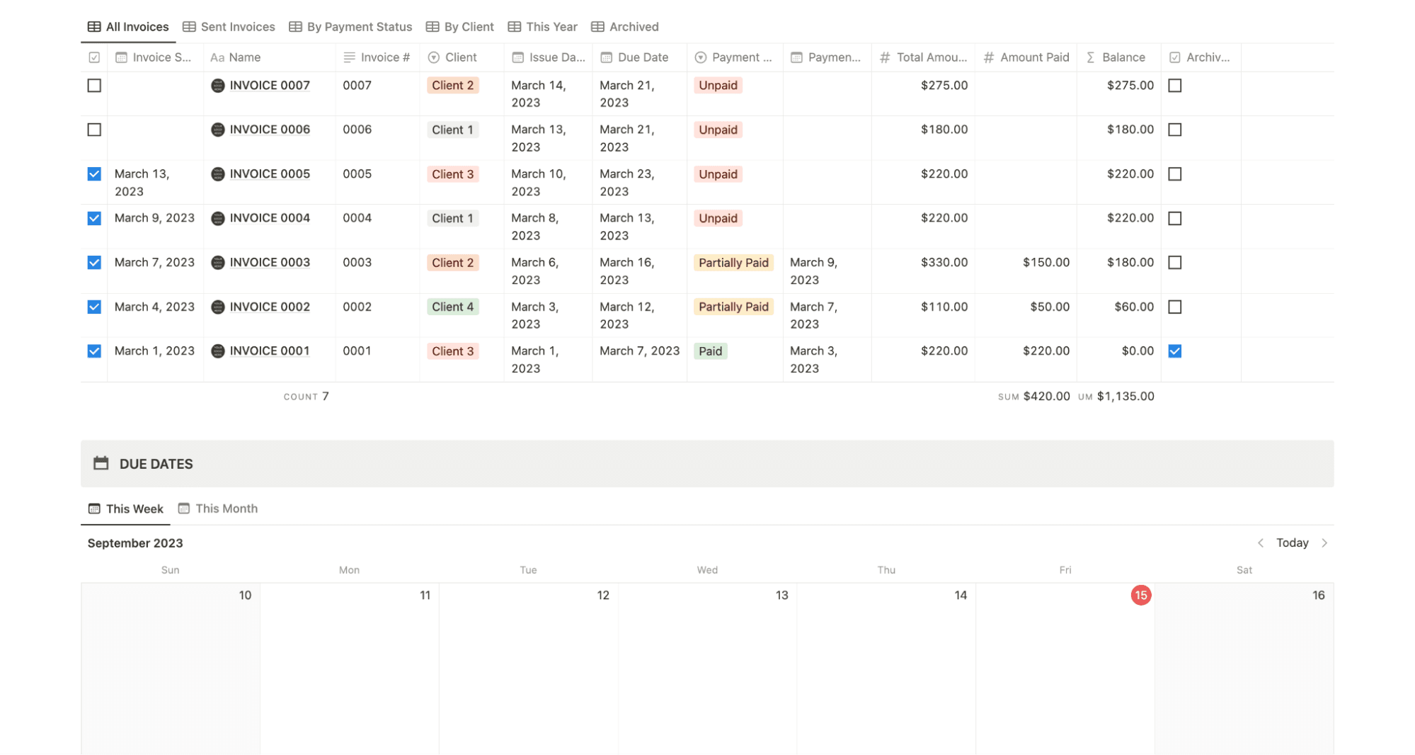 Simple notion invoice template and mini tracker