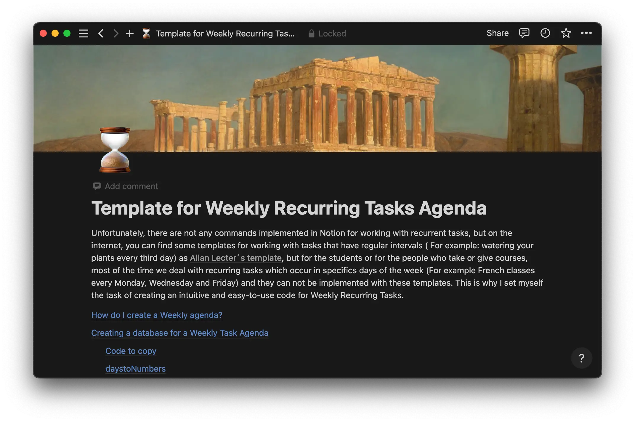 Weekly recurring tasks agenda