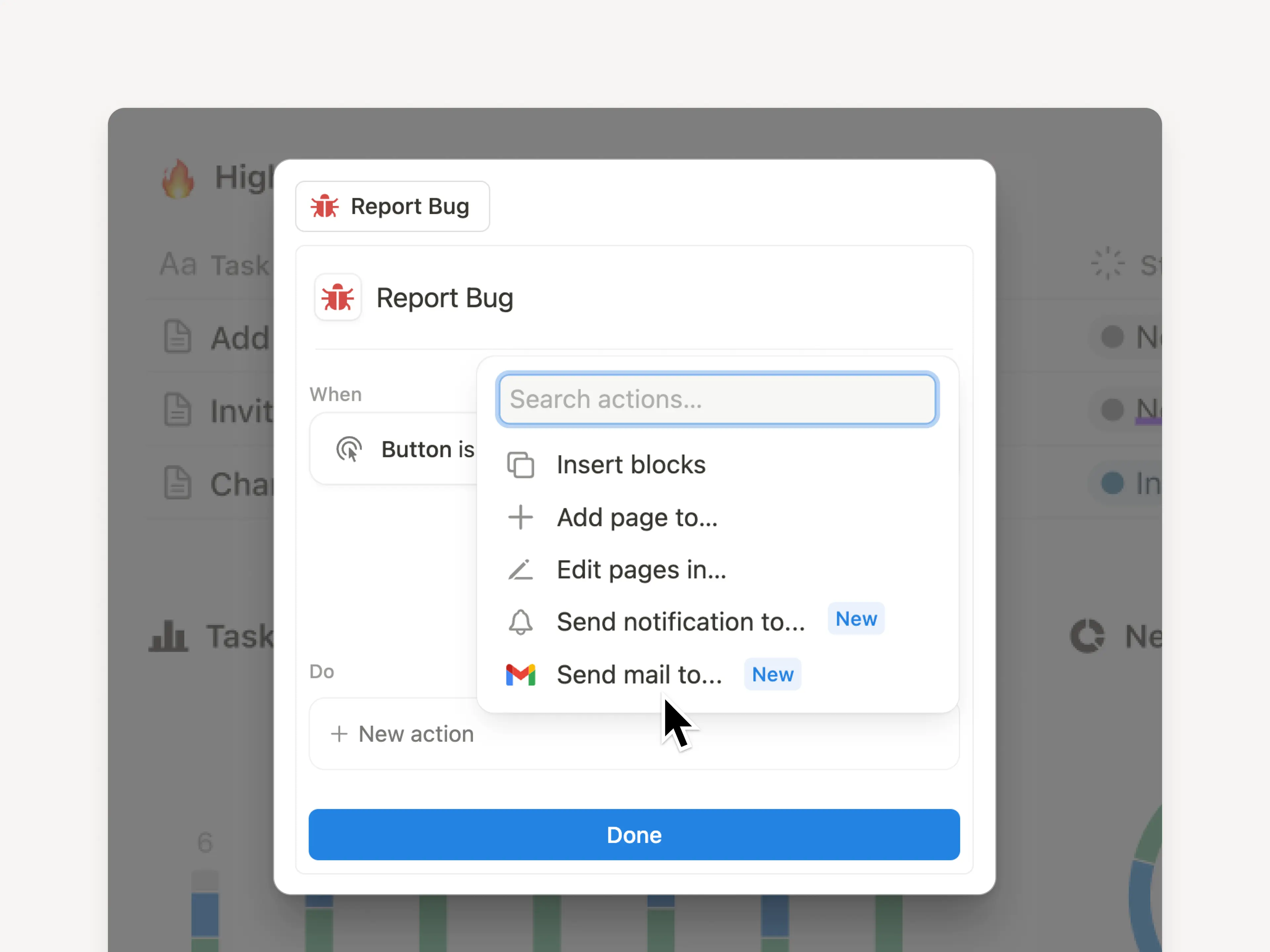 New button notifications (in-app, gmail)