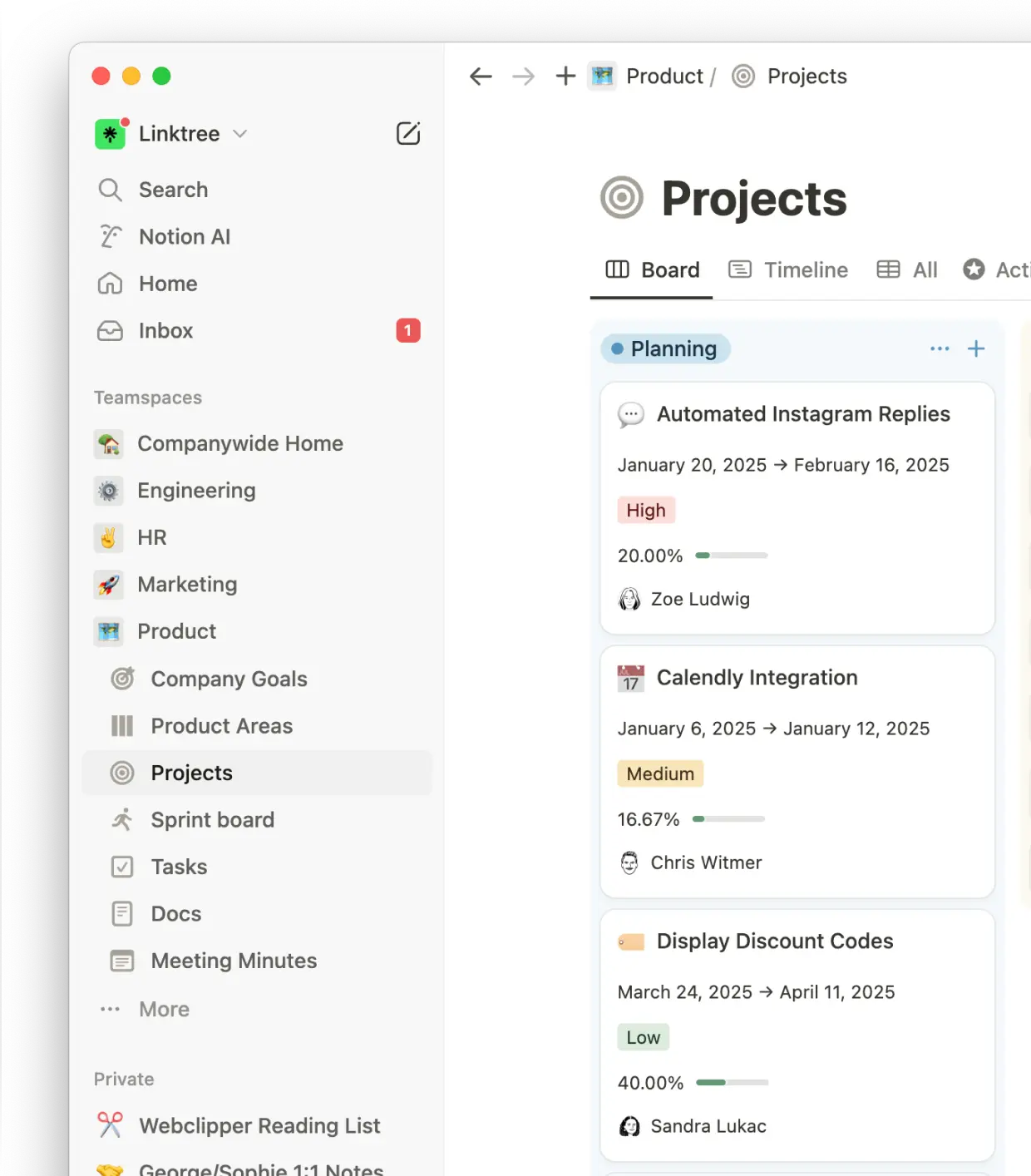 By connecting every team’s knowledge and workflows in their Notion workspace, Linktree's teams can instantly access information and turn decisions into action—helping them ship products faster while keeping everyone aligned across global time zones.