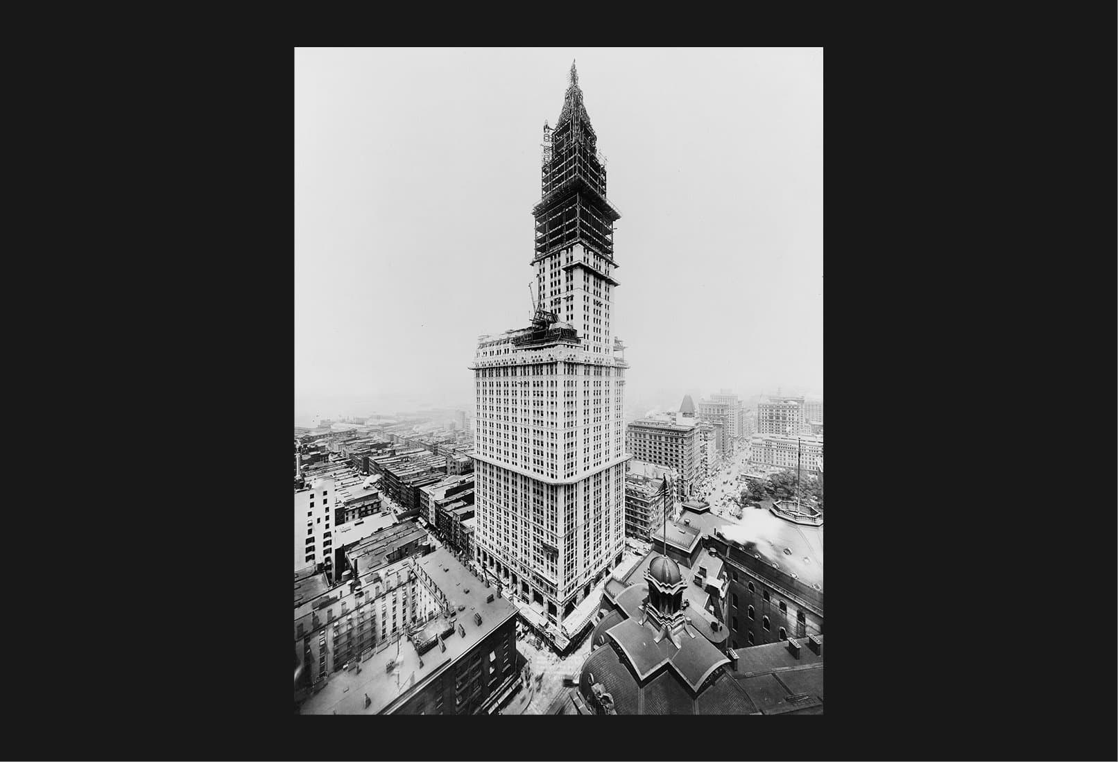 A wonder of steel: the Woolworth building was the tallest building in the world upon completion in NYC, 1913.