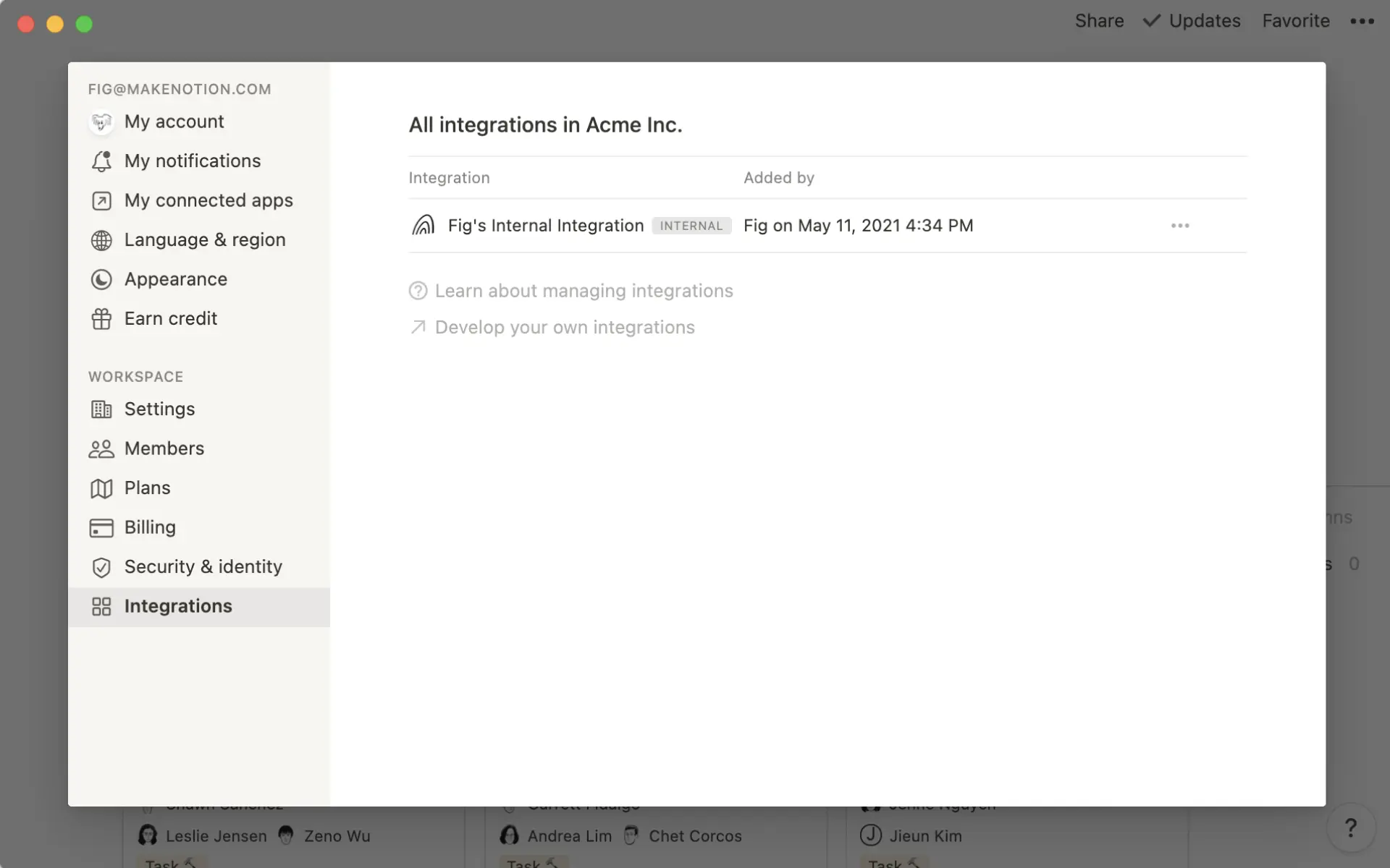 Integration menu - create