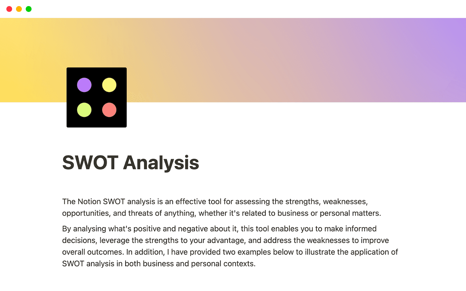 Quick SWOT analysis