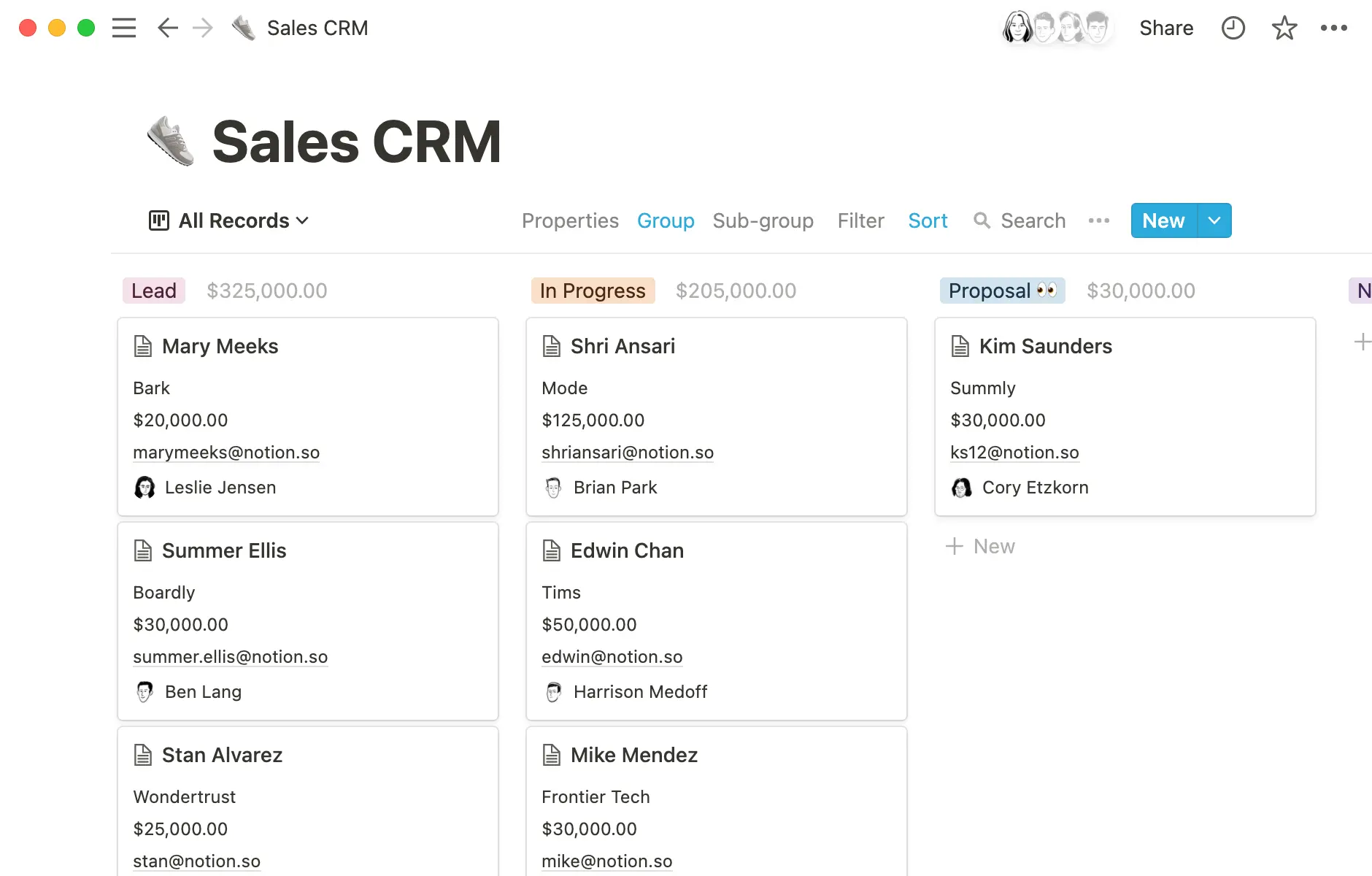 Start with a database whenever you need to organize and categorize information, especially if you could benefit from additional views.