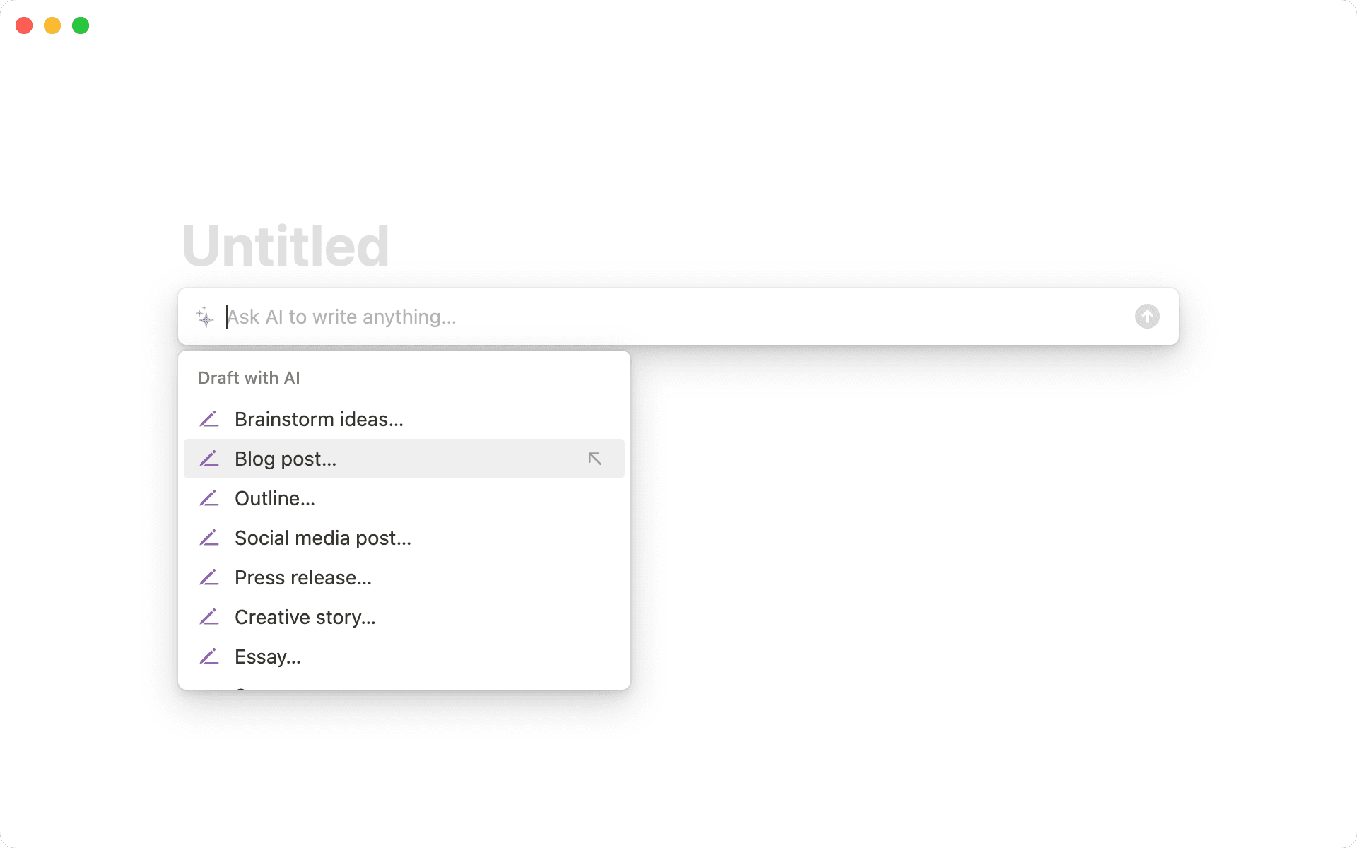 When you start a new page, Notion AI offers help brainstorming ideas or writing a first draft.