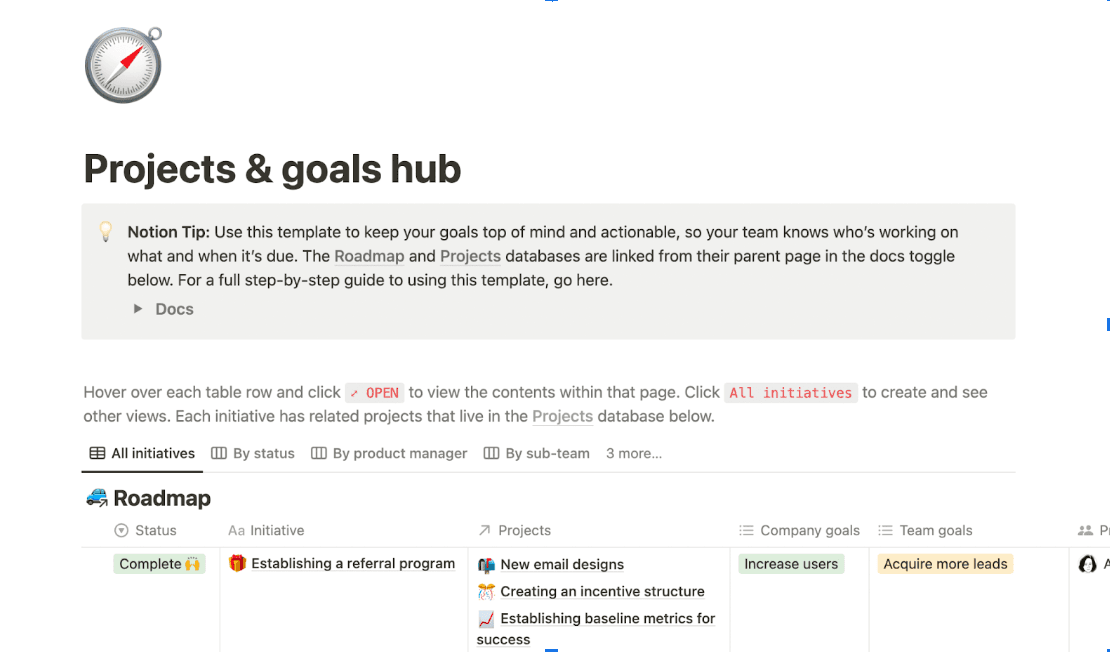 Projects & goals hub
