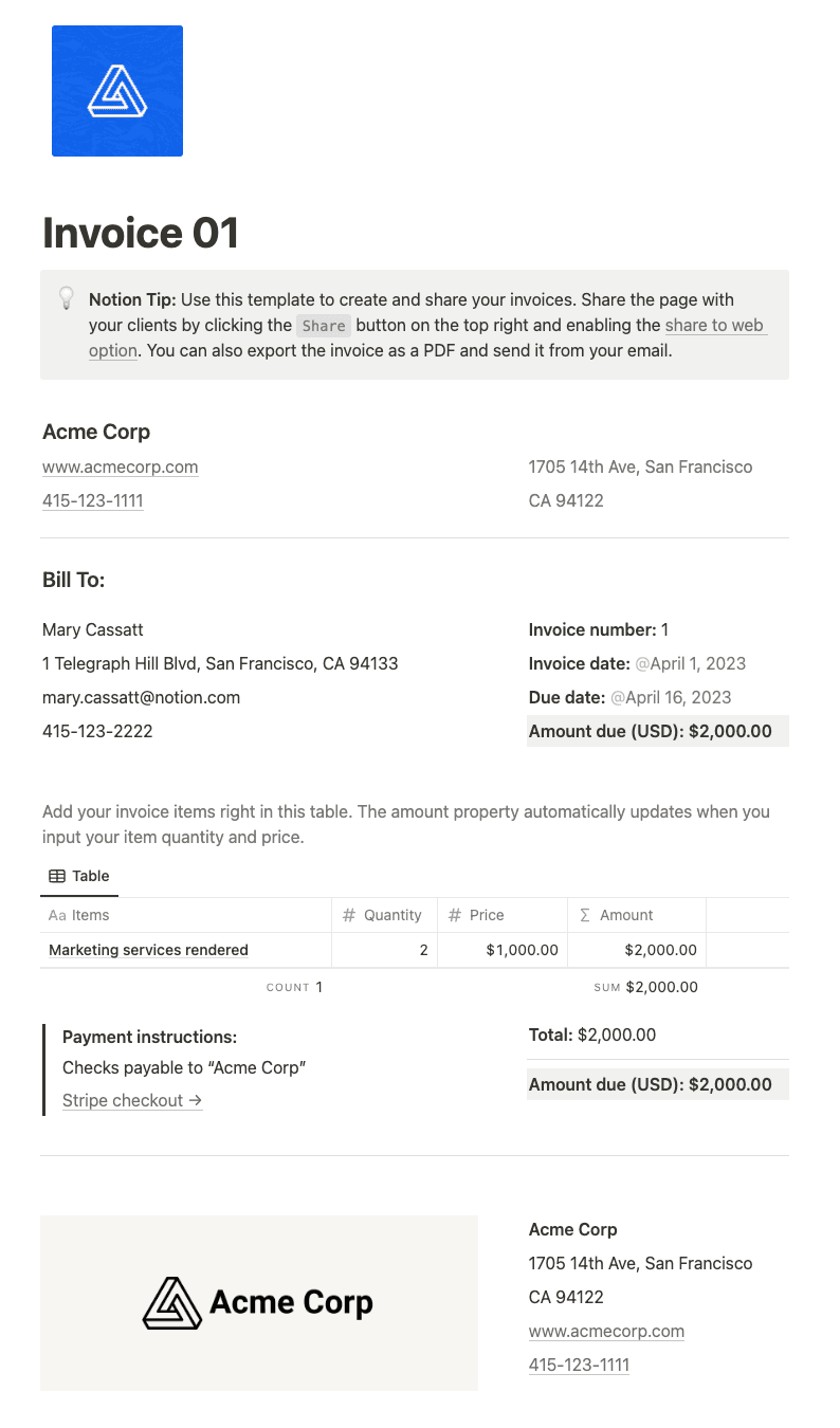 Invoice template
