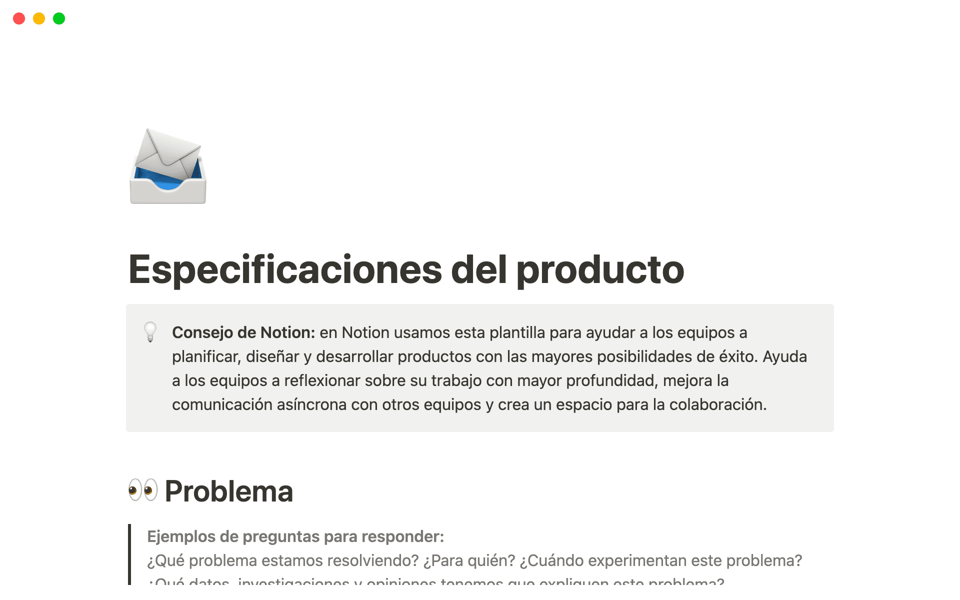 Crea y comparte especificaciones técnicas en Notion