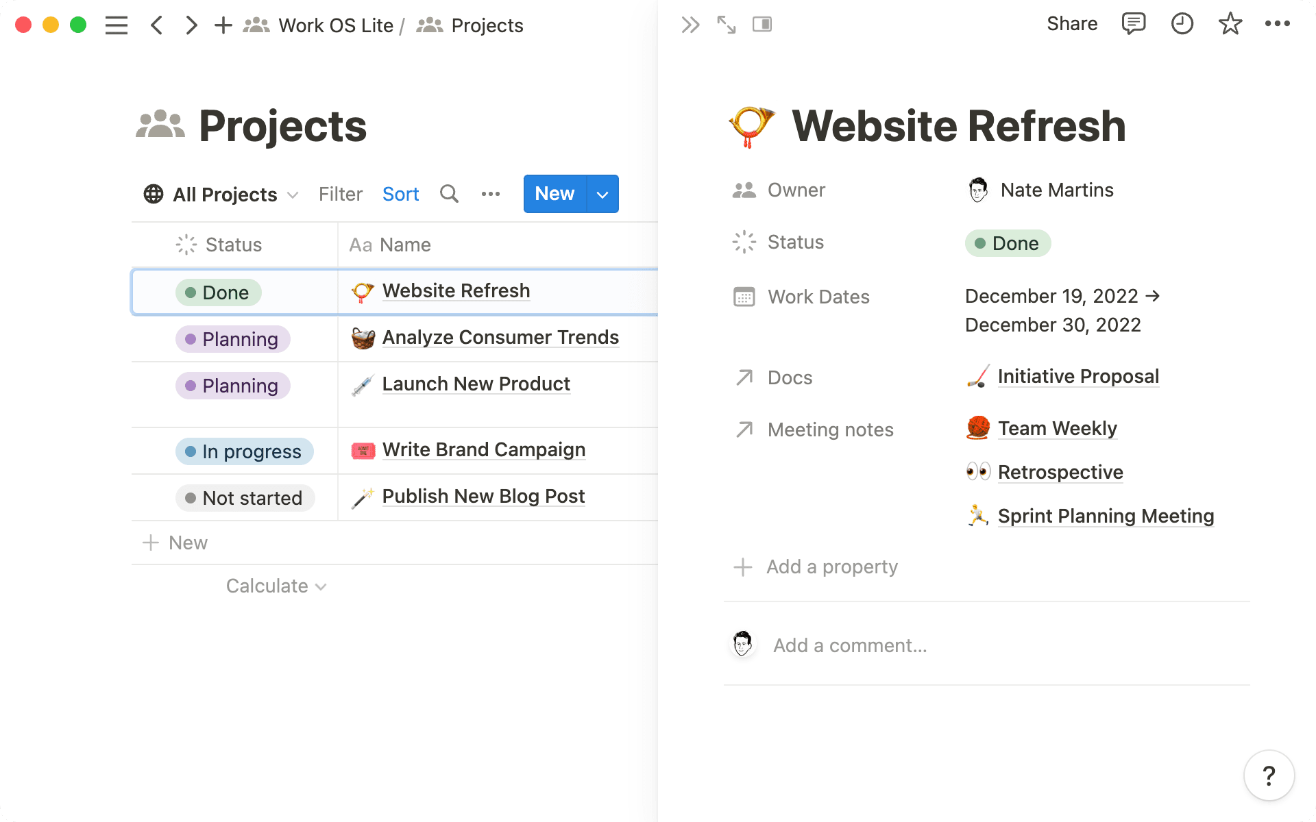 Projects and meeting notes - hero