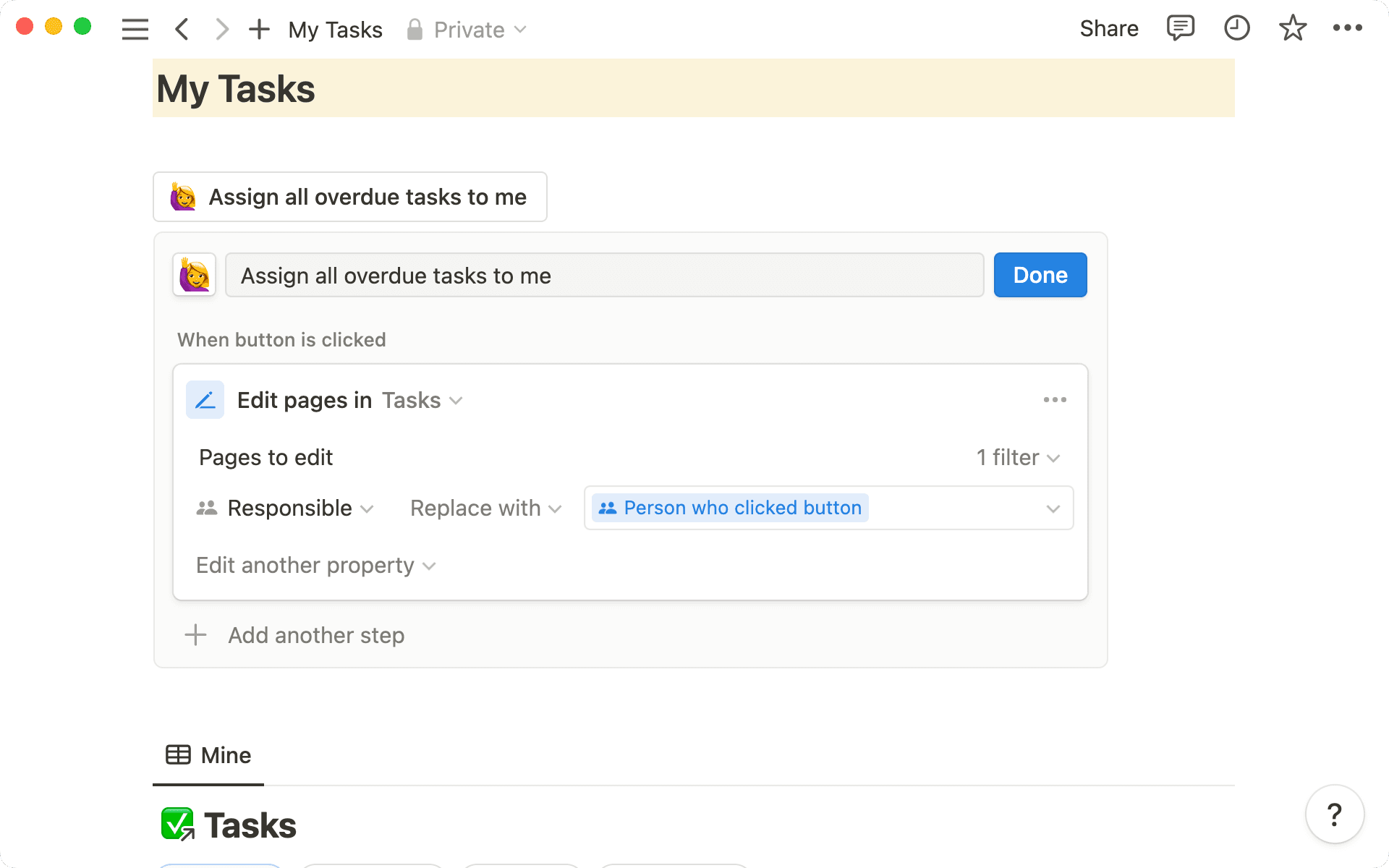 You can configure a button to edit certain entries in a database, according to which filters you apply.