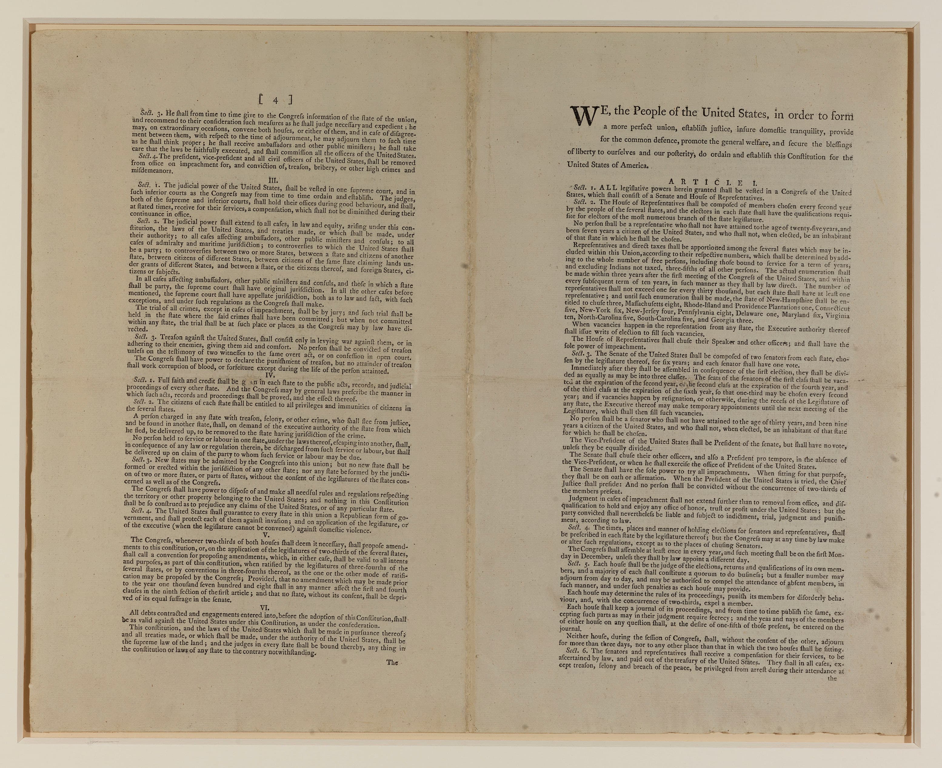 Official printing of the U.S. Constitution in 1787. Image from the National Constitution Center.