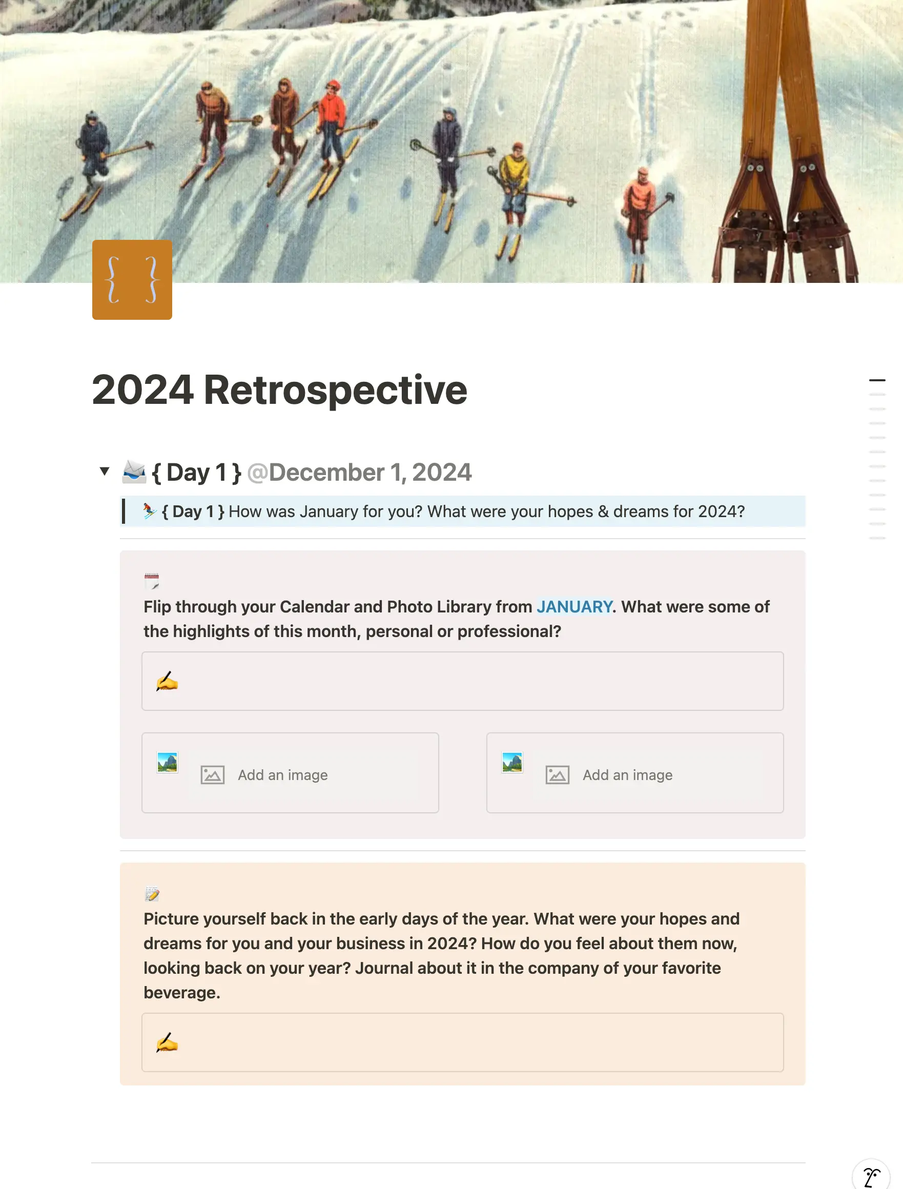 A template Sarah created for the year-in-review workshop Sarah led for her Freelance for Life community.