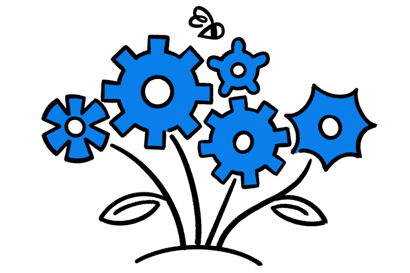 spot_metaphor_ai-automation_gear-flowers_blue