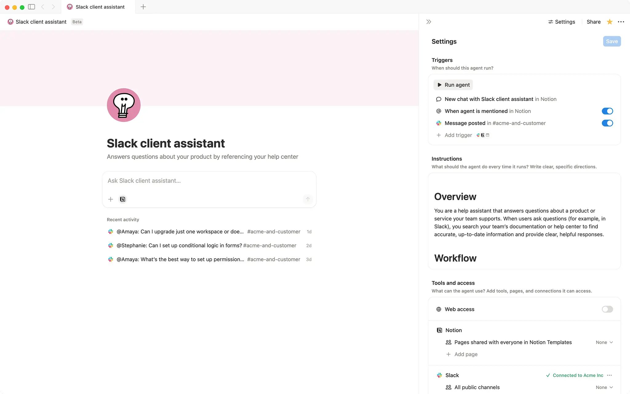 Slack client assistant