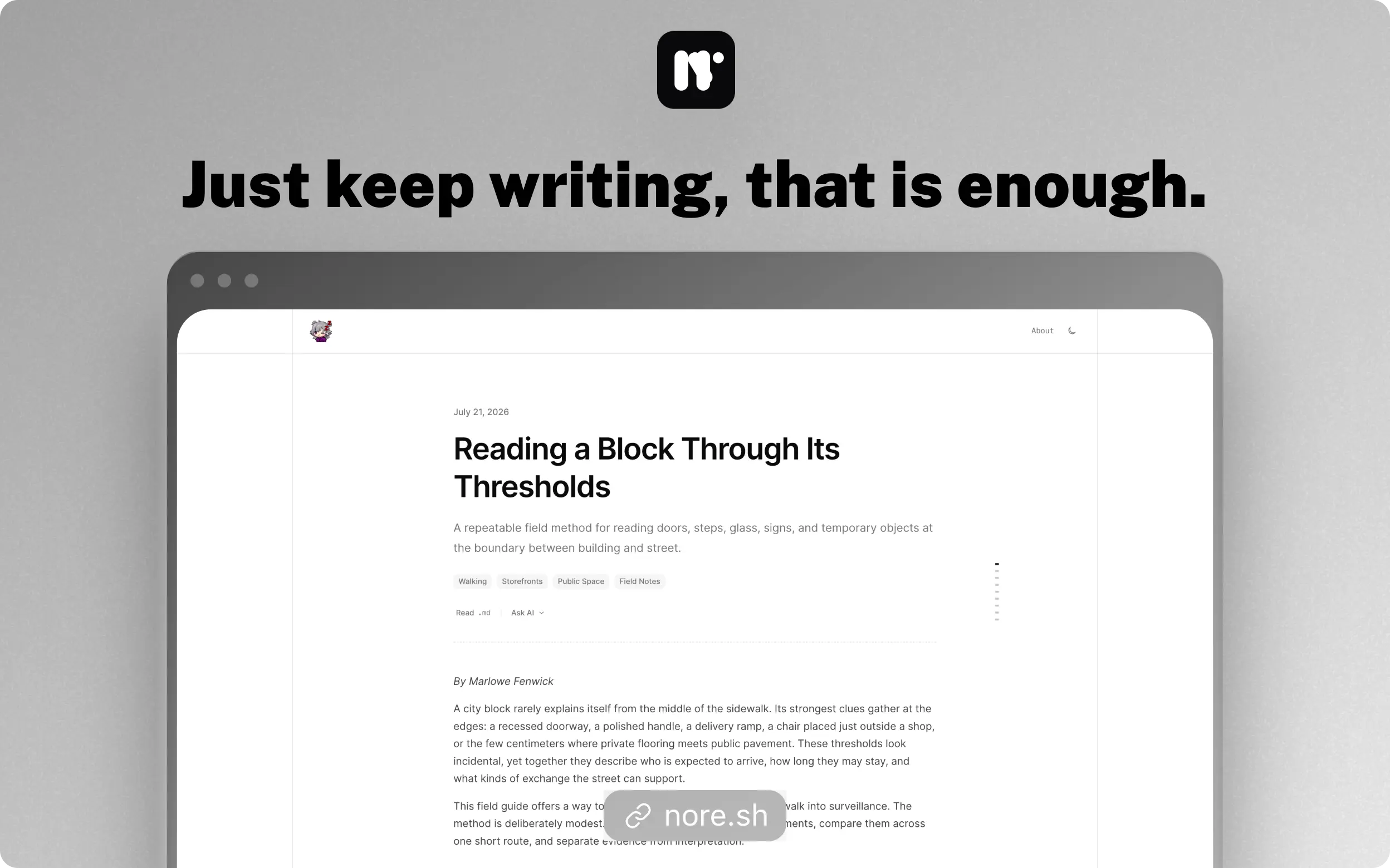 Write in Notion. Publish a polished blog with Nore.