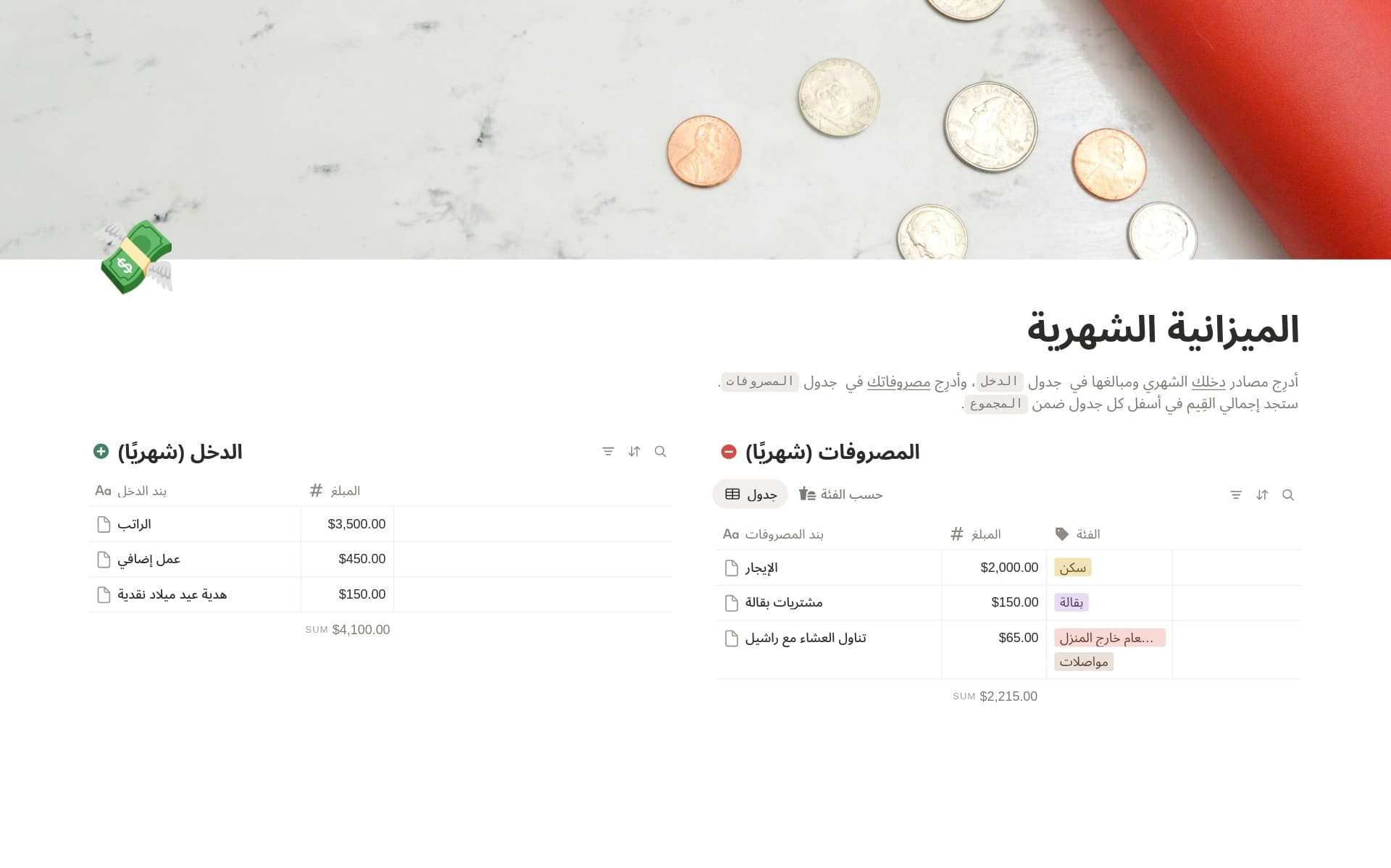 لقطة شاشة لمجموعة مركز إنتاجيتك بواسطة Notion