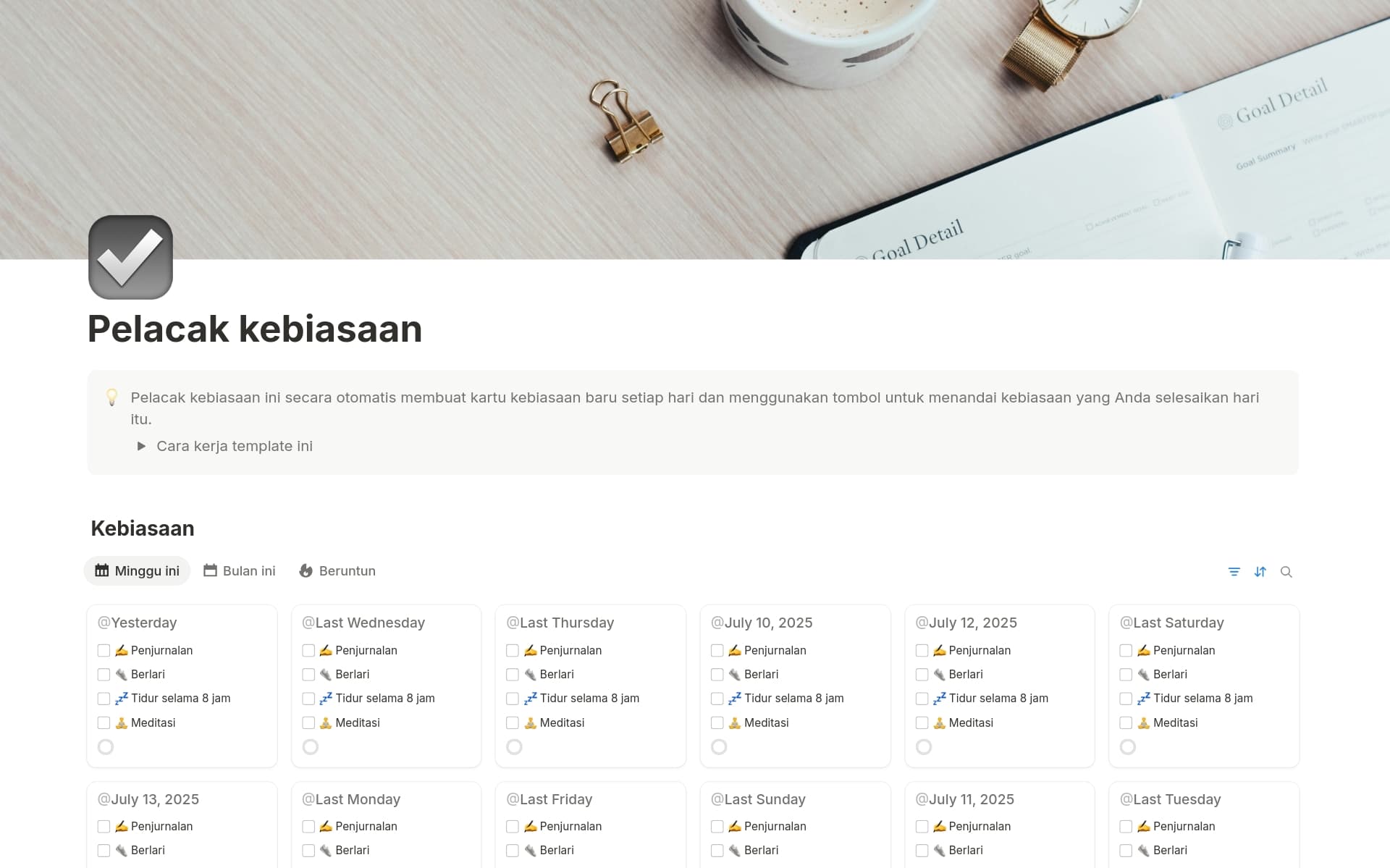 Tangkapan layar koleksi Pusat produktivitas Anda oleh Notion